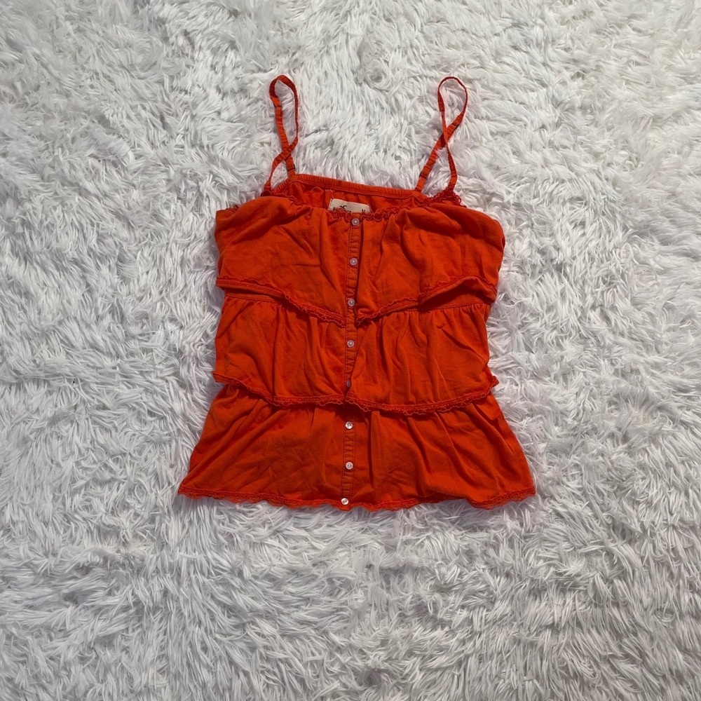 y2k vintage hollister orange ruffle button up tank top medium